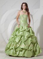 Yellow Green Puff Taffeta Women Prom Formal Party Ball Gown Low Price