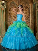 Azure Blue With Spring Green Layers Cake Ball Gown For Girl Quinceanera 15th