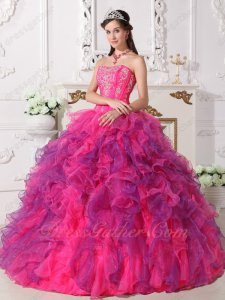 Silver Embroidery Hot Pink and Purple Alternate Ruffles Military Ball Dress Cache