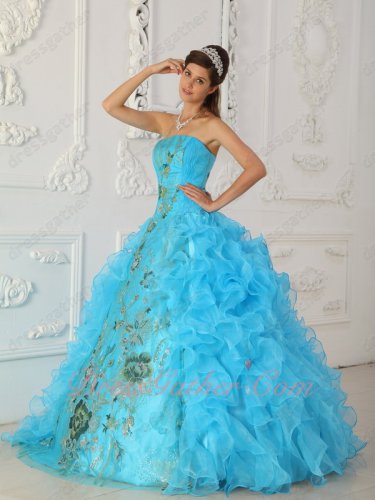 Good Looking Aqua Blue Quinceanera Military Gown With Exquisite Shiny Applique