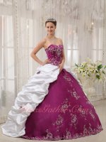 Flat Mauve Purple Quinceanera Gown With Side White Floor Length Bubble Coverage