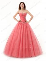 Watermelon Dropped V Basque Silver Beadwork Girl Prom Ball Gown Not Puffy to Dancing