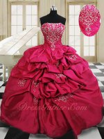 Palace Casual Military Ball Gown Puffy Bubble Skirt Fuchsia With Silver Embroidery