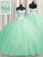 2020 Affordable Floor Length Mint Apple Green Plain Tulle Military Ball Gown Crystals