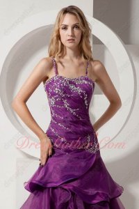 Backless Crossed Mermaid Grape Purple Organa Layers Military Mature Women Gowns