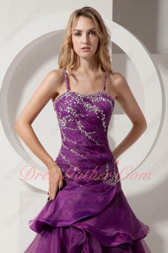 Backless Crossed Mermaid Grape Purple Organa Layers Military Mature Women Gowns