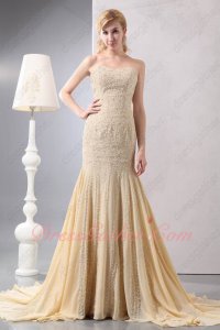 Extravagant Full Beading Mermaid Champagne Chiffon Formal Evening Gowns Court Train