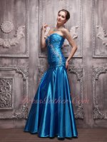 Azure Blue Floor-length Silk Like Satin Mermaid Skirt Evening Formal Dress US