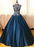 Princess High Collar A-line Navy Blue Little Puffy Quinceanera Dress Sweet 16 Dress Plus Size