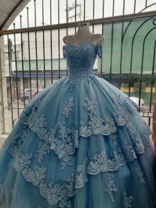 Triangular Layered Applique Skirt Pretty Quinceanera Dress Baby Blue