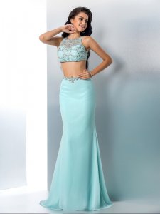 Silver Beading Mini Bodice Two Pieces Ice Blue Romantic Prom Evening Gowns