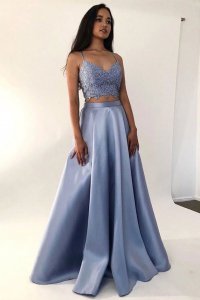 Detachable Two Pieces Smoky Haze Blue Evening Party Dress Ready to Wear