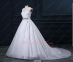 White Appliques Cathedral Train Puffy Bridal Ball Gown Rhinestone Sash On Sale