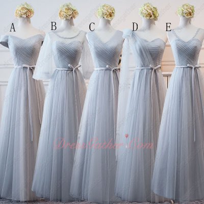 Series Different Neckline Silver Bridesmaid A-line Sash Dress