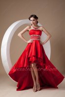 Junoesque Beading Wine Red A-line High-low Wedding Celebration Gown Without Straps