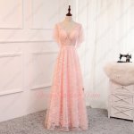 Butterfly/Batwing Sleeve Sheer Bodice Full Lace Floor Length Blush Pink Prom Dress 2022