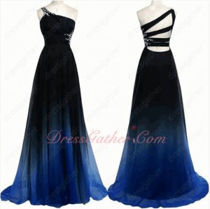 Company Activity Hostess Stage Evening Prom Gowns Midnight Blue Fade Gradient Chiffon