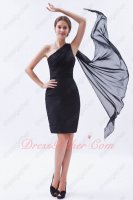 One Shoulder Drapped Ribbon Black Sheath Package Hips Short Prom Dress Top Designer