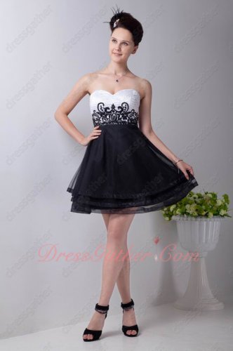 Embroidery Elastic Tapes/Horsehair Layers Hemline White and Black Short Prom Dress