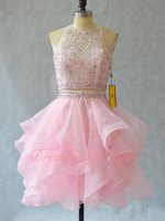 Scoop Neck Two-Pieces Ruffles Pink Organza Commencement Dress Girl Prefer