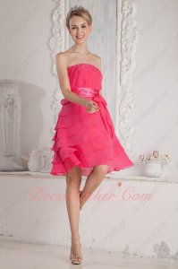 Hot Pink Chiffon Layers Girl Prefer Dama Prom Dress Wedding Party Dress Cheap