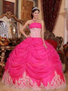 Quinceanera Pageant Party Gown Hot Pink Pick-up Layers Champagne Lacework Bottom Skirt