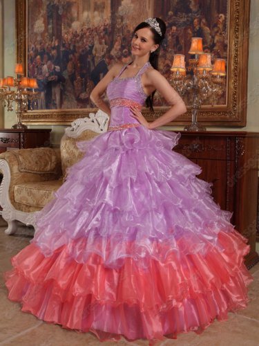 Lilac/Watermelon Layers A-line Fashion Halter Quinceanera Dress Enchanting