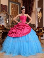 New Fashion Oblique Fuchsia Piece Quinceanera Prom Ball Gown Flat Aqua Blue Tulle