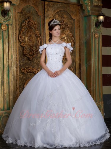 Vogue Pure White Quinceanera Ball Gown Strapless With Flowers Off Shoulder Straps