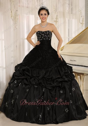 Girdle Bodice Black Military Gothic Ball Gown Silver Five-pointed Stars Embroidery