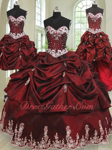 Four Pieces DIY Detachable Burgundy Taffeta Mature Women Quinceanera Gown Customized