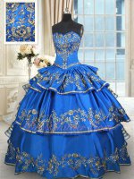 Western Royal Blue Multilayers Skirt Vintage Quinceanera Ball Gown Golden Embroidery