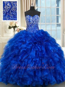 Beading and Ruffles Bright Royal Blue Quinceanera Gown Floor Length Puffy