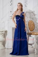 Custom Befitting One Shoulder Royal Blue Floor Length Evening Dress Anniversary
