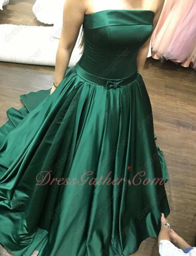 Full Size Custom A-line Hunter Green Fitted Evening Dress Strapless Bordure