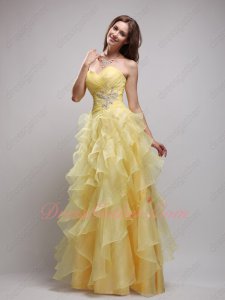 Daffodil Yellow Organza Ruffles Skirt Lovely Formal Evening Dress Princess