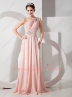 2019 Fashion Color Blush Pink Chiffon Prom Evening Dress One Shoulder Skirt