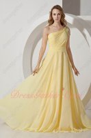 Fairy Daffodil Yellow Prom Compere Dress One Shoulder Strap With Crystals Curtains