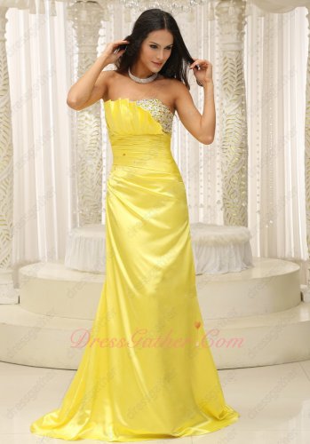 Rape Flowers Kelly Yellow Simulation Silk Gathering Prom Dress Sweep Train Graceful