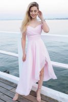 Off Shoulder Irregular High Low Hemline Pink Bridesmaid Dress Bestie Group