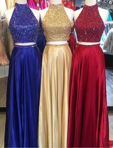 High Neck Rhinestone Bodice 2 Pieces Show Waist Designer Special Occasion Dress Prom Dress