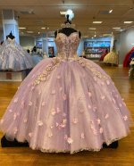 Pretty Spaghetti Straps 3D Flowers Adorned Court Train Quinceanera Ball Gown Lace Inside