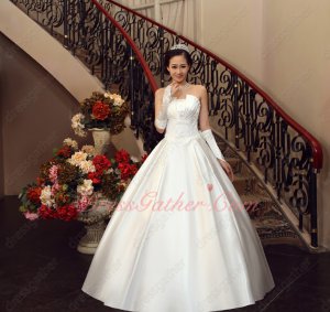 Simple Concise Appliques Waistline High Quality Satin Bridal Wedding Dress Bowknot Back