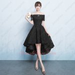 Off The Shoulder High Low Style Black Crooked Lace Cocktail Party Dress