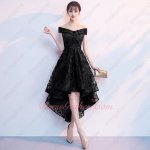 V-Neck Black Lace High Low Design Prom Dress For Annual Dinner