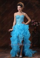 Aqua Blue Cristal Bodice Basque Waist High-low Ruffles Cocktail Dress Amazing