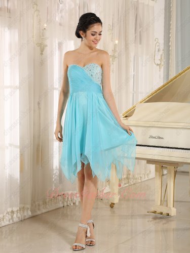 Lightness Ice Blue Chiffon Irregular Hemline Social Dance Dress Full Size Custom