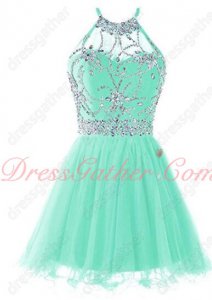 Endearing Halter Top Beading Bodice Mint Tulle Dancers Partner Short Dress