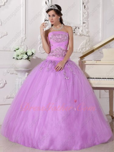New Style Lilac Trimed Many Layers Tulle Prom Quinceanera Ball Gown UK