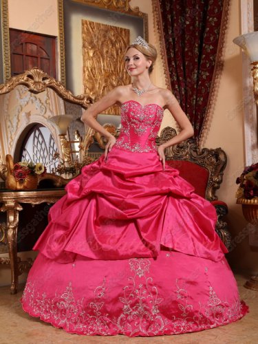 Special Price Fuchsia Taffeta Half Bubble Half Embroidery Skirt Quinceanera Dress